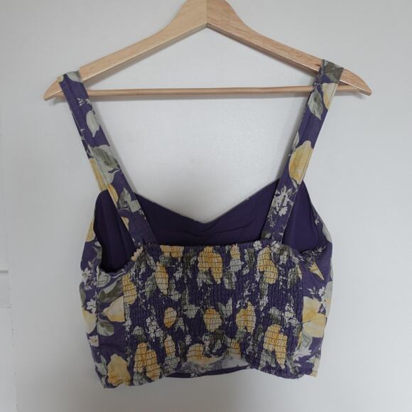 Abercrombie & Fitch Tank Top Womens Large Blue Lemon Linen Cropped Smocked - Picture 2 of 9